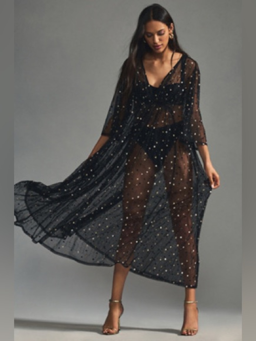 By Anthropologie Beaded Sheer Kaftan One Size